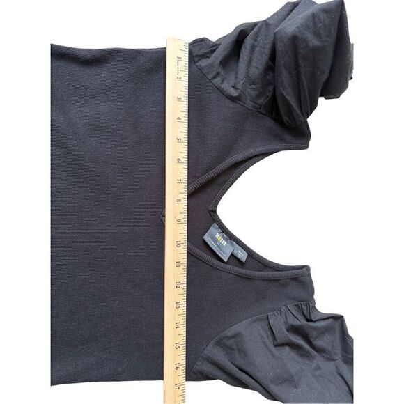 Anthropologie Maeve Puff-Sleeved Top V Neck Short Sleeve Tie Black Blouse - Picture 7 of 9